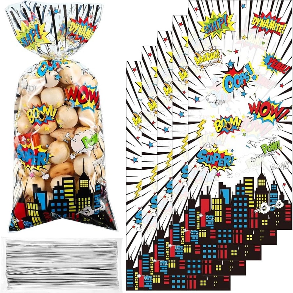 200 Pcs Cellophane Treat Bags Party Gift Candy Goodie Favor Bags with 100 Silver